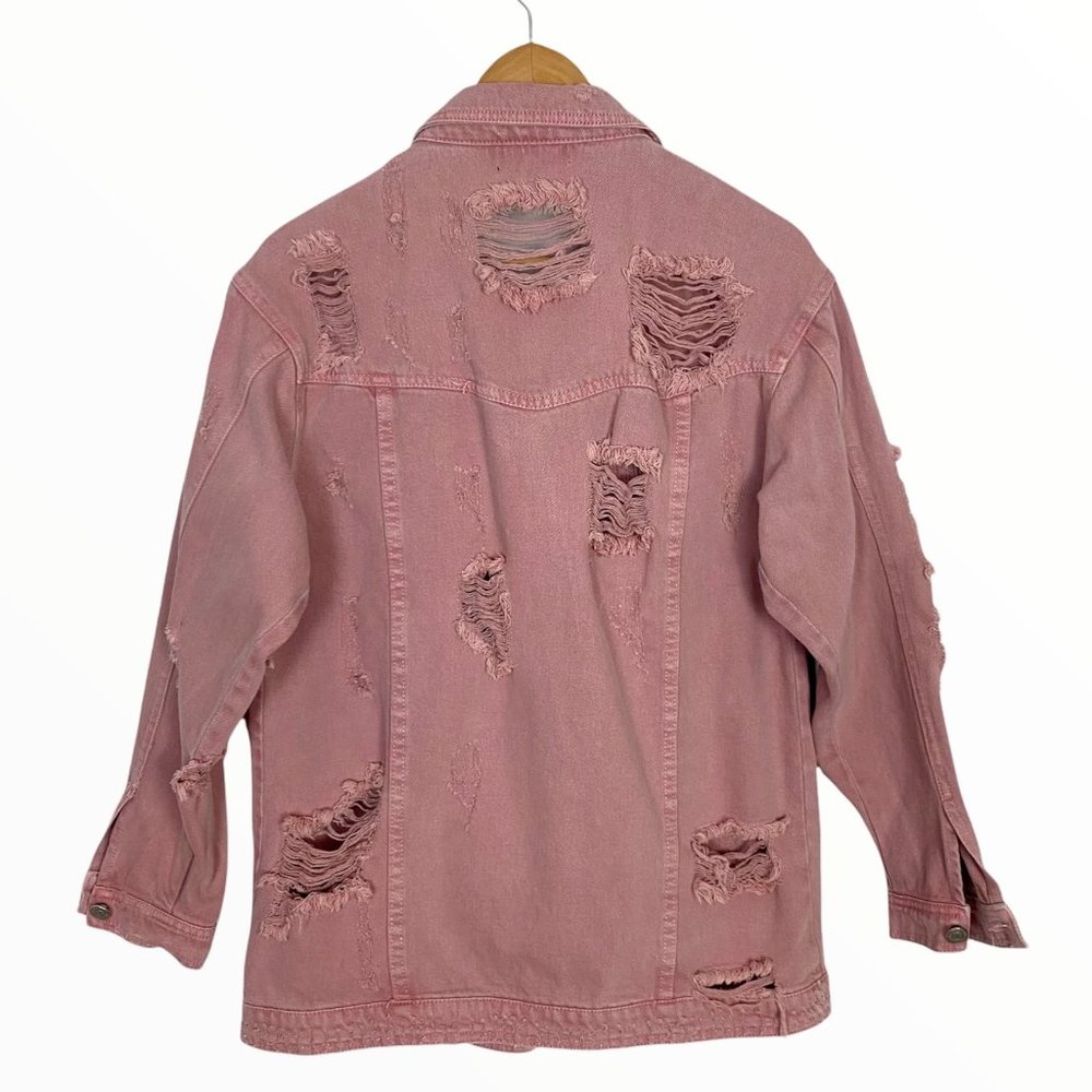 Missguided Mauve Pink Ripped Distressed Boyfriend Jean Jacket, sz 4, EUC - Picture 3 of 8